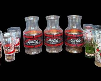 Three CocaCola Carafes Collectible Glasses