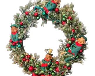 Vintage Christmas Wreath With Knee Hugger Elves