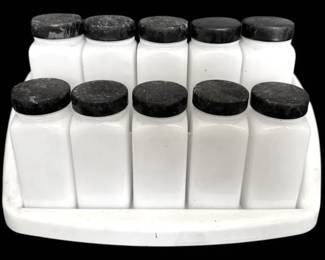 Griffiths Milk Glass Spice Jars With Rack