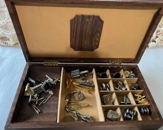 Box Of Cuff Links, Tie Clips And Studs, Collar Stay
