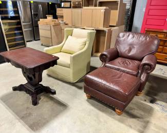 Leather Chair & Ottoman & Vintage Table Orlando