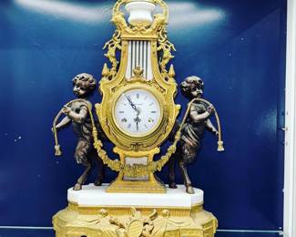 Vintage Bronze & Marble Mantel Clock Orlando Estate Auction