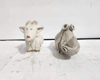 POTTERY GOAT AND RHINO