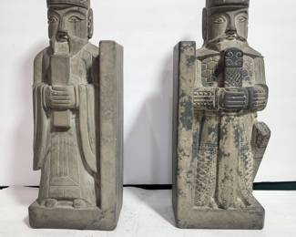2 CARVED STONE BOOKENDS