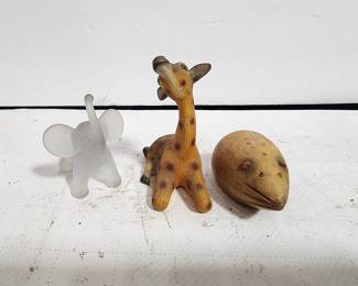 FIGURINES, GLASS, WOOD AND PORCELAIN