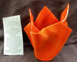ORANGE GLASS OIL LAMP BY JIM & LAURIE CHRISTMAN