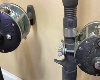 10 FISHING RODS & REELS, PENN, ABU GARCIA BAIT CASTER, OTHER OPEN FACE, NO SHIPPING PICKUP ONLY