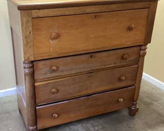 EARLY 1900s SOLID CHERRY EMPIRE SHERATON CHEST OF DRAWERS, TOPHAS A CRACK, REF.PICS NO SHIPPING PICKUP ONLY