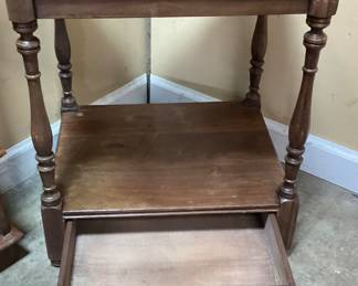 2 PC. ANTIQUE FURNITURE. END TABLE & SHELF EARLY TO MID 19TH CENTURY FURNITURE. NO SHIPPING, PICKUP ONLY