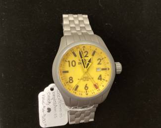 INVICTA WATCH MODEL 0194 FORCE SERIES WITH YELLOW DIAL AND DATE WINDOW GUN METAL BAND WITH LINKS