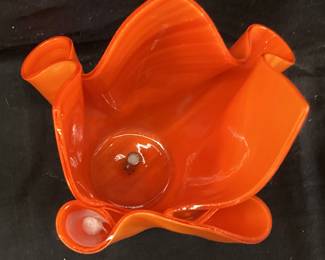 ORANGE GLASS OIL LAMP BY JIM & LAURIE CHRISTMAN