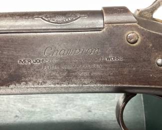 CHAMPION FULL CHOKE 410 SINGLE SHOT SHOTGUN CHAMPION FROM IVER JOHNSONâ€™S ARMâ€™S & CYCLE WORKS FITCHBURG MASS. USA . CHAMBERED FOR 3 INCH SHELLS. SINGLE SHOT BREAK DOWN. RICH BROWN STOCK. HAS SIGNS OF WEAR BUT STILL IN GREAT SHAPE. FFL OR NICS CHECK REQUIRED