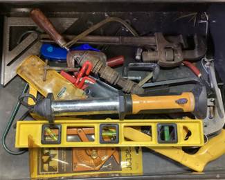 ROLLING TOOL CHEST & TOOLBOX WITH ASSORTED HAND TOOLS, WRENCHES, SCREWDRIVERS, CLAMPS, HAMMERS NO SHIPPING PICKUP ONLY