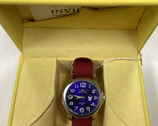 INVICTA WATCH MODEL 6607 BLUE DIAL WITH MAGNIFIED DATE WINDOW AND CANVAS BAND