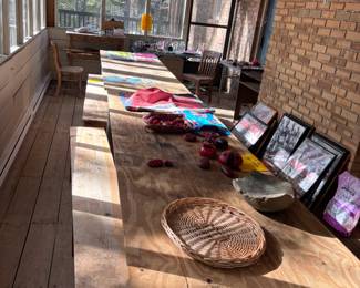 DIY Outdoor table with solid wooden benches 