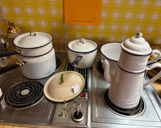 Enamelware kitchen pots 