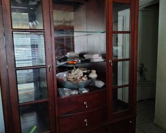 Lighted hutch real Wood glass shelves