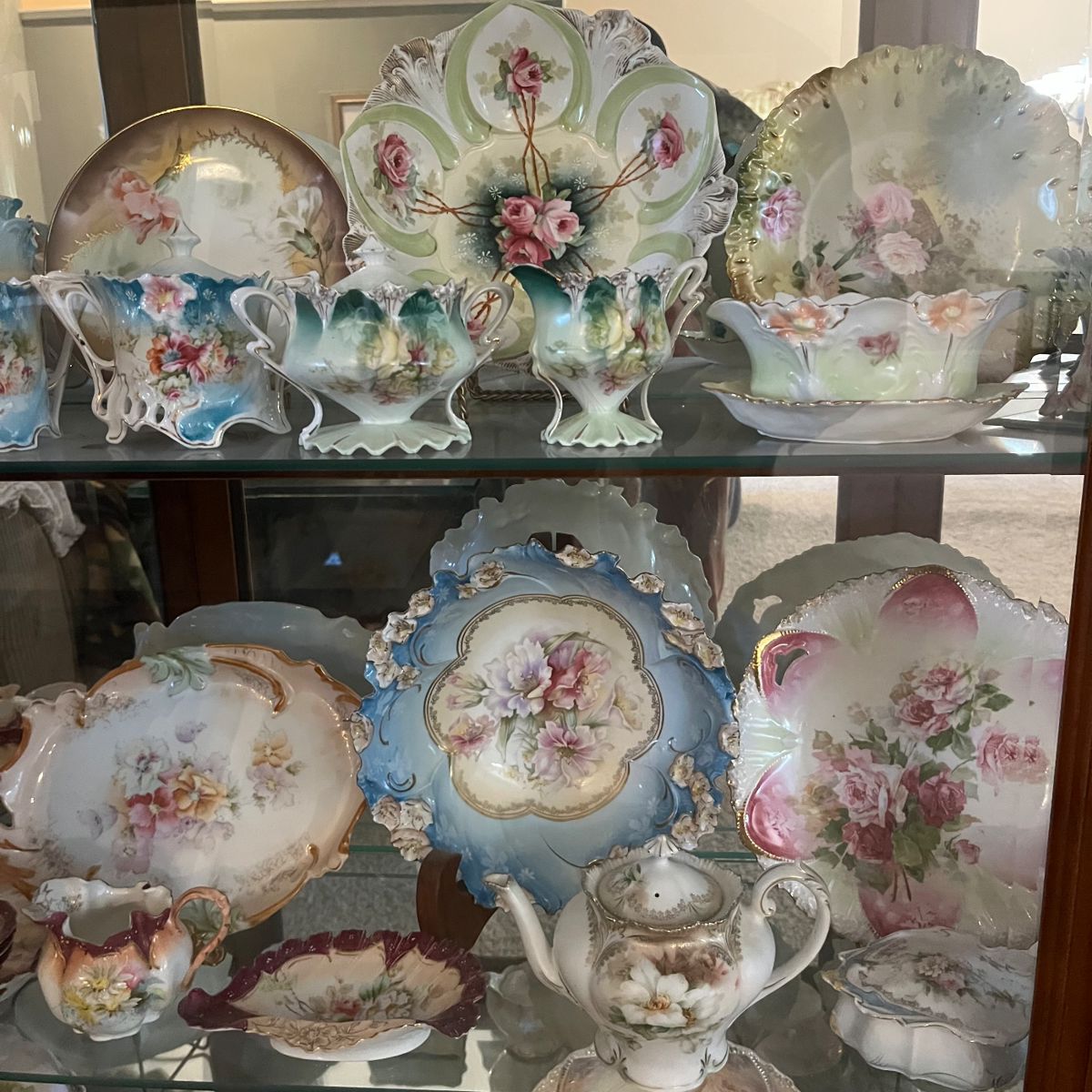 Huge collection of antique, hand-painted porcelain by R.S. Prussia and other makers.
