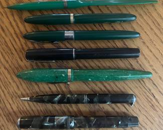 Selection of vintage fountain pens by Scheaffer’s, Parker, Esterbrook, and others.