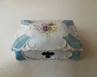 Antique porcelain playing card box.