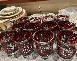 Set of Houze “Happy Holidays” glasses.