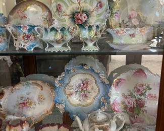 Huge collection of antique, hand-painted porcelain by R.S. Prussia and other makers.
