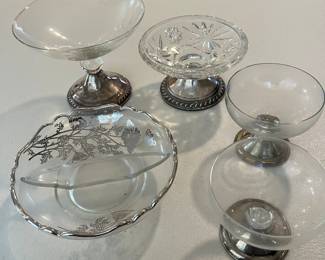 Selection of vintage crystal/glass bowls with sterling silver bases.