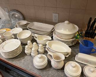 Set of Pfaltzgraff dinnerware, including serving pieces and accessories.