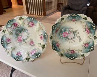 Extensive selection of antique hand-painted porcelain by R.S. Prussia and others.