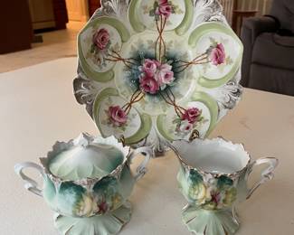 Extensive selection of antique hand-painted porcelain by R.S. Prussia and others.