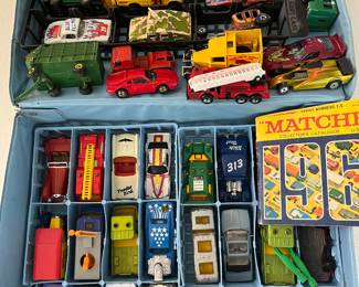 Collection of vintage toy cars, including Hot Wheels, Matchbox, and others.