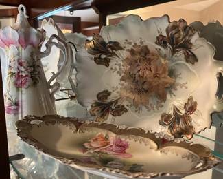 Extensive selection of antique hand-painted porcelain by R.S. Prussia and others.