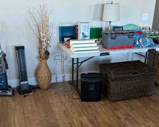 Vacuum, games, lamp, paper shredder, wicker box