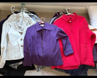 name-brand clothing - coats, shoes, boots, sweaters, tops, pants.  We will have bins and clothing racks.  Pictured are LL Bean, Coldwater Creek and Talbots.