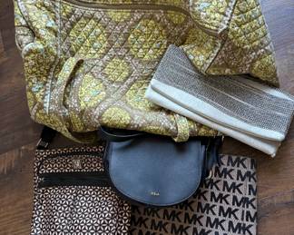 many purses.  many brands.  Michael Kors, Brighton, Ralph Lauren, Vera Bradley and more