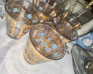 Culver Gold and Aqua Aztec barware 3p