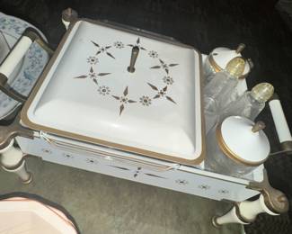 Wow! Anchor Hocking Fire King chafing dish set MidMod Atomic wow!