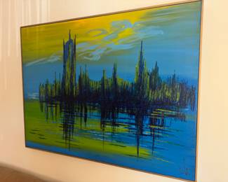 Cityscape oil painting Brutalist Large