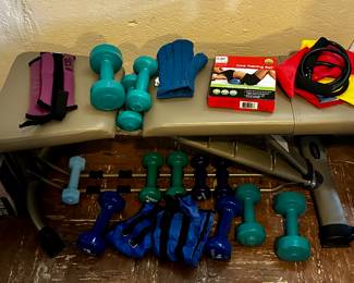 Weight bench and weights.