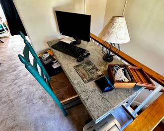 Vintage Peir One marble and iron base desk/table.