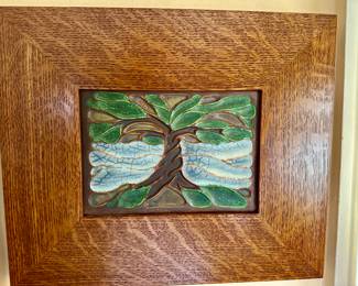 A gorgeous Ephriam "Tree of life" tile framed in quarter sewn oak. 