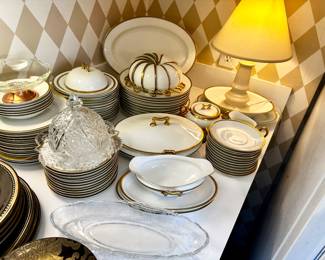 White and gold china set.