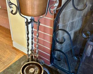 Vintage wrought iron and copper plant stand/wine chiller?