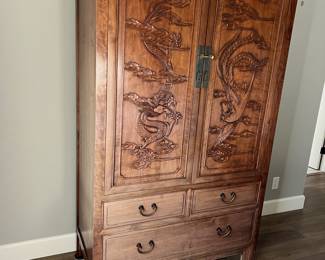 Phoenix and Dragon Elm Chinese cabinet 