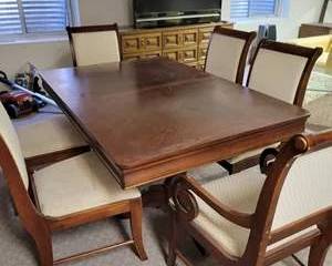 Vintage Wooden Extendable Dining Table with Upholstered Chairs Set