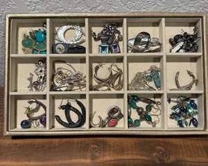 Mixed Metal and Gemstone Earrings and Jewelry Organizer Tray