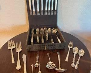 Vintage Clift Sterling Silver Handle Stainless Steel Blade Flatware Set with Decorative Serving Utensils