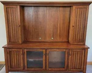 Vintage Solid Wood Entertainment Center Hutch with Glass Doors and Storage Drawers