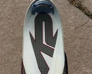 K2 Apache Red Black Recon Skis 119-78-105 with White Helmet and Black Poles