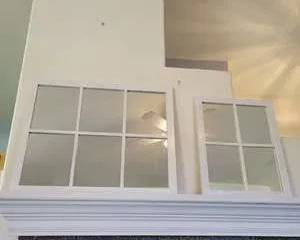 Set of Two White Wood Framed Decorative Window Pane Mirrors with Hanging Wire
